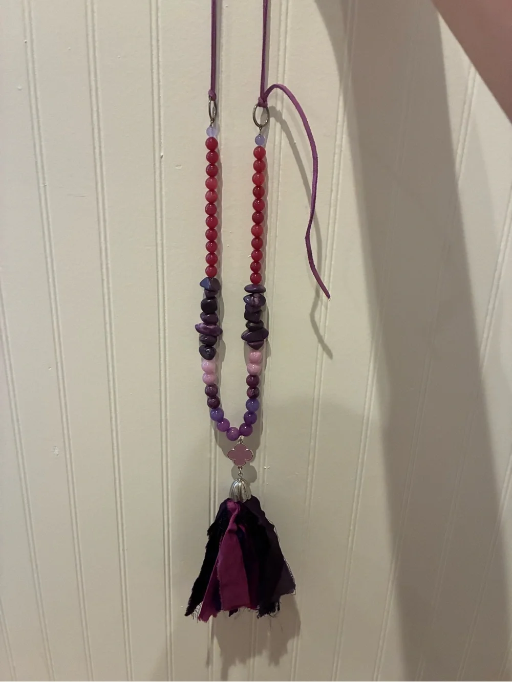Beaded Tassel Necklace - Purple, Pink & Red